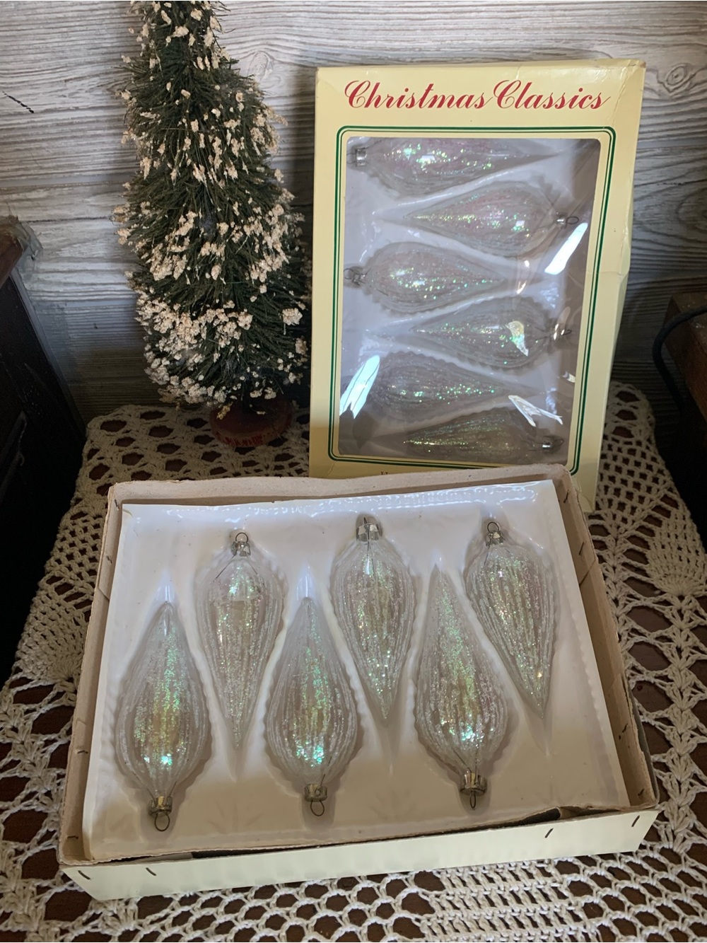 Iridescent White Teardrop Ornaments - Two sets